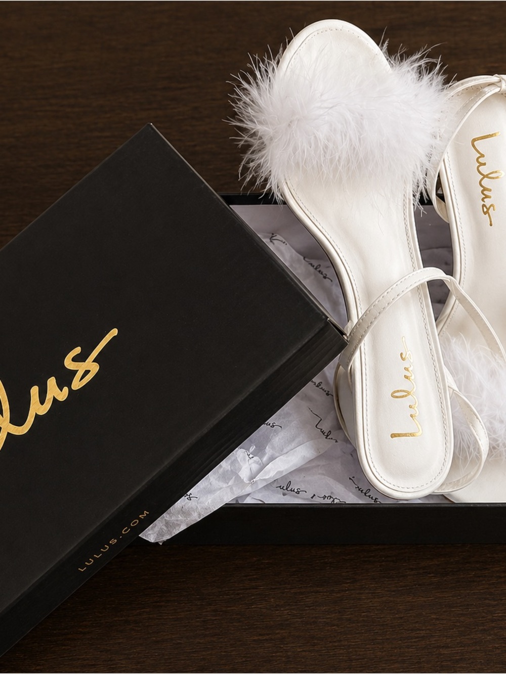 Lulu's White Feather Slide Mules